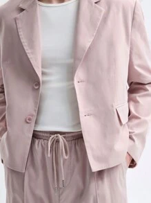 Manfinity VCAY 2 chiếc áo khoác blazer dáng rộng dệt kim dài tay thông thường cho nam có eo đàn hồi và thắt lưng dây rút, Bộ quần ống đứng thường ngày, thích hợp cho mùa xuân thu - Hồng - Xem 5