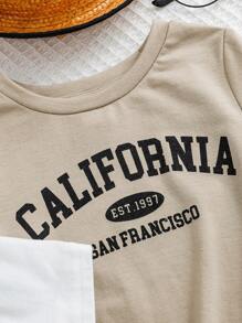 SHEIN Conjunto de 3 piezas para bebé niño con sudadera de punto suave con cuello redondo y mangas cortas con diseño impreso de letras