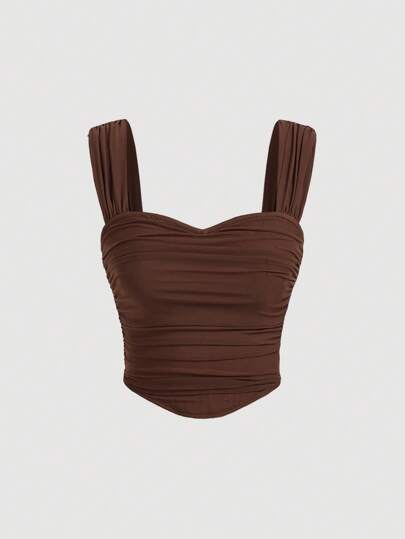 SHEIN MOD Top unicolor fruncido ancho tirantes