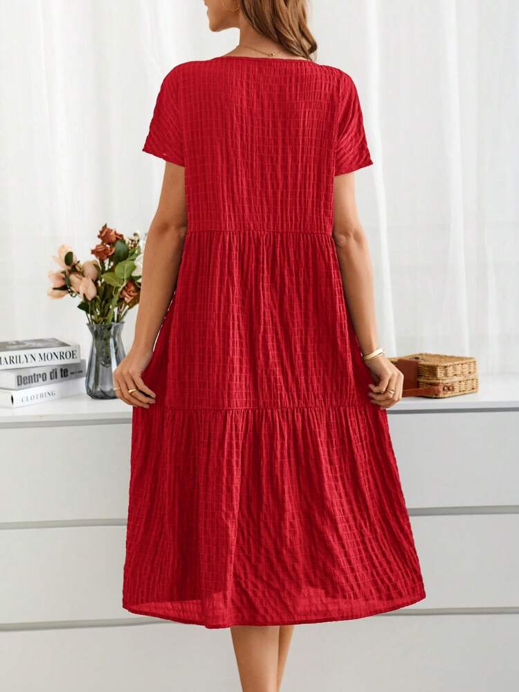 Women's Short Sleeve V-Neck Summer Countryside Vacation Dress