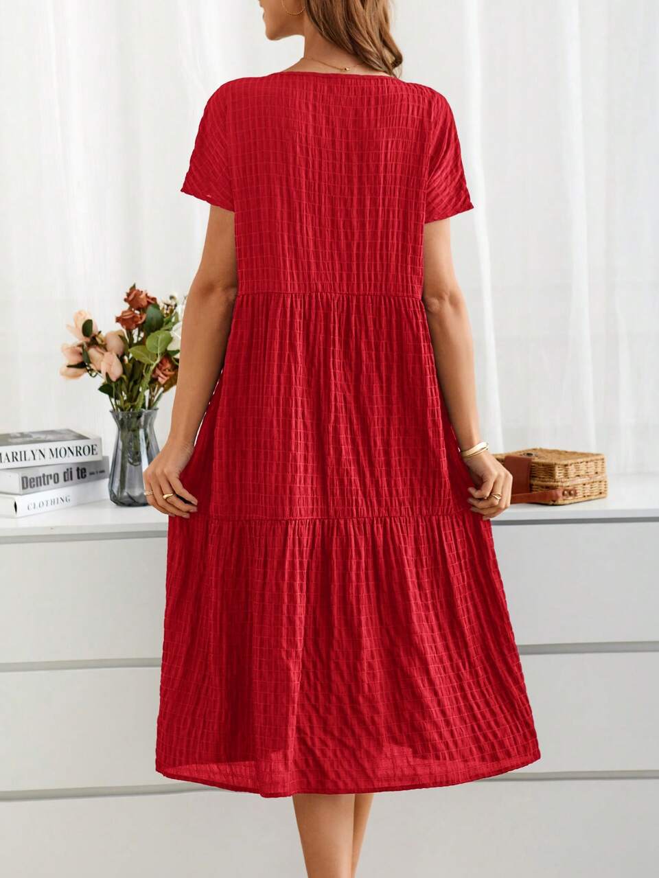 Women's Short Sleeve V-Neck Summer Countryside Vacation Dress