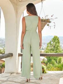 Forever 21 Ladies' Solid Color Simple Design Sleeveless Jumpsuit For Daily Wear - Mint Green - View 2