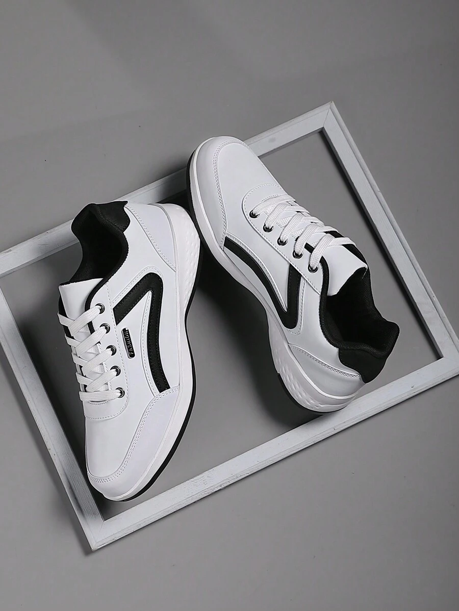 男士运动鞋，时尚帅气的男士休闲鞋，系带滑板鞋，男士个性化街头风格运动鞋 - 白色 - 查看 1