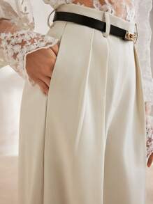 Anewsta Solid Color With Pockets Urban Elegant Women Wide-Leg Trousers