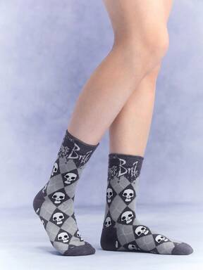 Corpse Bride | ROMWE 1pair Skull & Plaid Pattern Mid-Calf Socks, Fashion Casual Crew Socks For Women, Suitable For All Seasons
