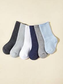 6pairs Baby Mid-Calf Socks Basic Colors For Boys, Indoor And Outdoor All Seasons
