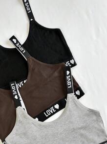 Eassivo 女士简约字母提花文胸三件套运动套装 - 彩色 - 查看 5