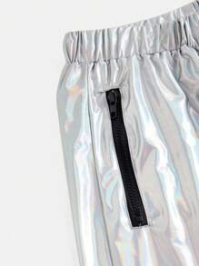 SHEIN Pantalones de carga reflectantes láser de moda callejera para adolescentes