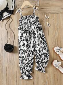 SHEIN Young Girl's Floral Woven Cami Jumpsuit With Ruffle Trim - Multicolor - View 1