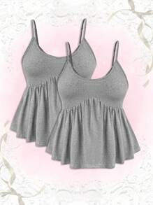 Flirla Camisola de verano de talla grande con dobladillo con volantes y unicolor - Gris - Ver 1