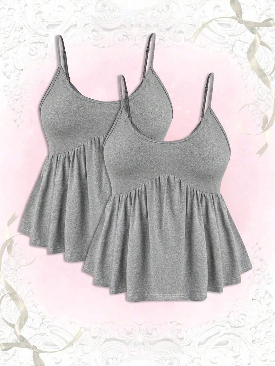 Flirla Camisola de verano de talla grande con dobladillo con volantes y unicolor - Gris - Ver 1