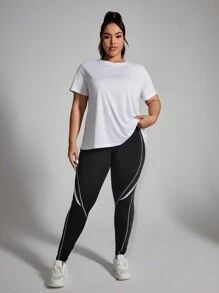 Gameset SHEIN Sport Plus Size Women's Simple Daily Short Sleeve Top And Long Pants Sports Suit Workout Women Sets - Multicolor - View 3