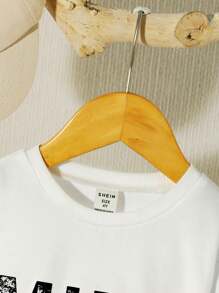 Young Girls' Simple Printed Round Neck Long Sleeve Sweatshirt, Family Matching Outfits - White - View 4