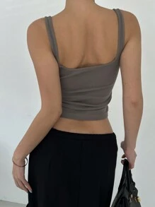 DAZY Women's Summer Solid Color Button Front Halterneck Cami Top