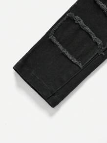 SHEIN Young Boy Ripped Washed Casual Jeans Black Cargo Jeanskids Black Jeansblack Jeans For Boys