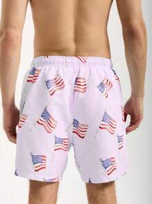 Manfinity Swimmode Men's American Flag Printed Drawstring Waist Loose Beach Shorts For Vacation