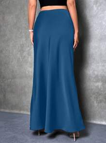 Glamine Women's Solid Color Simple Daily Wear A-Line Skirt - Blue - View 2