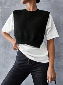 SHEIN Essnce Camiseta de mujer 2 en 1 empalmada para el verano