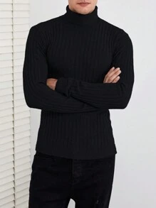 EURMUSE Men's Turtleneck Solid Color Sweater - Black - View 4