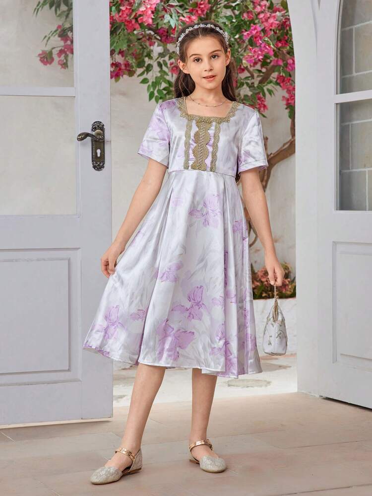 Tween Girl Random Printed Short Sleeve Dress