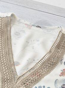 SHEIN LUNE 女士V領蕾絲邊短袖花卉襯衫 - 彩色 - 查看 5