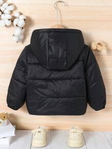 SHEIN Áo khoác độn có mũ trùm đầu màu trơn dày lót nhiệt cho bé trai có miếng vá thêu, mùa thu và mùa đông - Nhiều màu - Xem 12