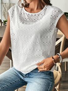 SHEIN Frenchy Nữ Kỳ Nghỉ Hè Màu Trơn Khoét Hở Cổ Tròn Cánh Dơi Áo Thun Nữ Tay Ngắn - Màu be - Xem 1