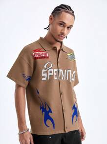 Manfinity Roghcode 男士時尚印花插肩針織毛衣 - 卡其色 - 查看 9