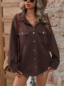 Breezaya Ladies' Solid Color Simple Casual Denim Shirt Top