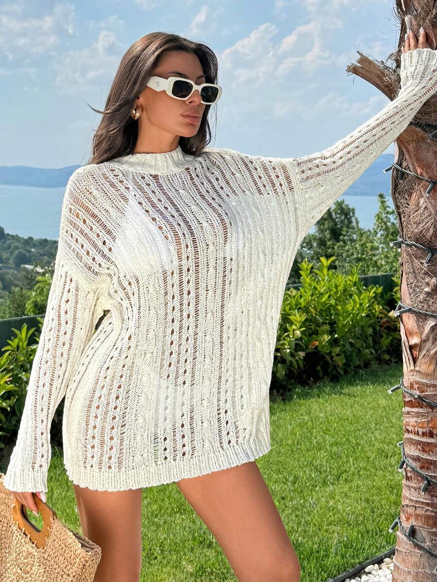 RueChic Hollow Out Sweater Casual - Apricot - View 1