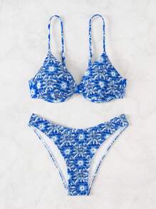 Women's Summer Beach Flower Halter Sexy Bikini Set, Floral Print (Random Color) - Multicolor - View 3