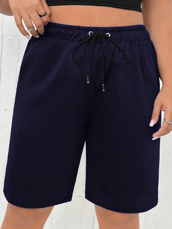 Flirla Plus Drawstring Waist Shorts For Summer
