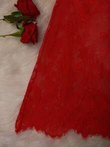 Charlaine Women's Lace Splice Sheer Cami Sexy Pajama Night Dress Bridallingerie - Red - View 4