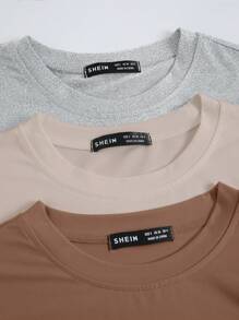 Chiquease 3pcs Solid Round Neck Tee - Multicolor - View 3