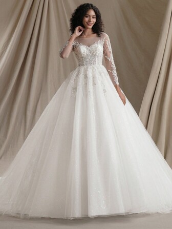 Ball Gown Wedding Dress Elegant Long Sleeve Bridal Dress,Bride