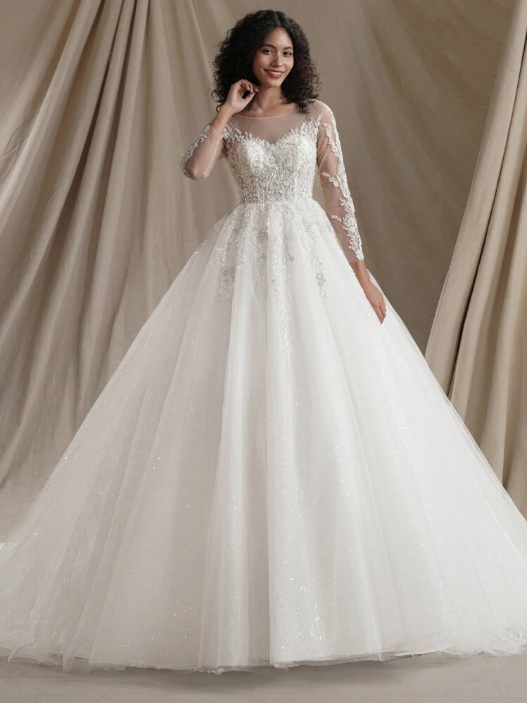 Ball Gown Wedding Dress Elegant Long Sleeve Bridal Dress,Bride | SHEIN USA