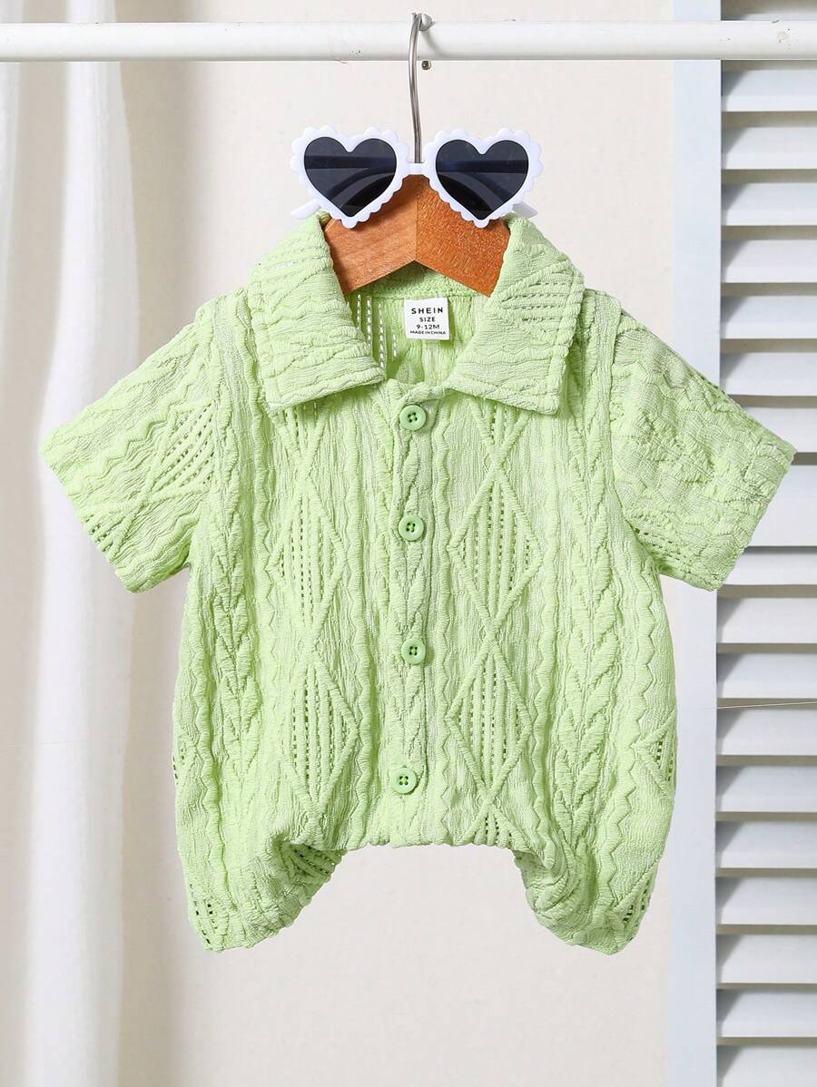 嬰兒女孩全色系簡約日常短袖上衣 - 綠色 - 查看 1