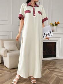 Seusyu 夏季彩邊polo領蝙蝠袖裙