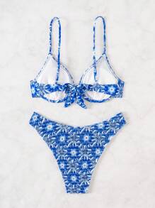 Women's Summer Beach Flower Halter Sexy Bikini Set, Floral Print (Random Color) - Multicolor - View 2