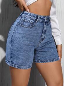 SHEIN Essnce 女式口袋丹寧短褲