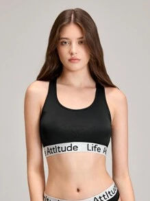 EasyFave Letter Tape Wireless Backless Black Bra - Black - View 4