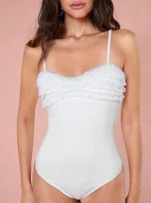 Enchnt Ladies' Solid Color Sleeveless Summer Bodysuit - White - View 8