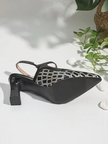 2024新款女士尖頭鑽孔高跟鞋，黑色瑪麗珍羅馬風格粗跟鞋 - 彩色 - 查看 3