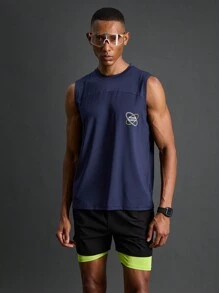 Manfinity Sport Polished Camiseta sin mangas de gimnasio estilo novio con estampado de letras de cuello redondo para entrenamiento diario de hombres