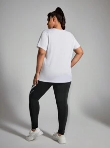 Gameset SHEIN Sport Plus Size Women's Simple Daily Short Sleeve Top And Long Pants Sports Suit Workout Women Sets - Multicolor - View 2