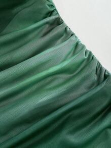 Sweetra 优雅扎染网眼褶皱美人鱼吊带连衣裙，夏季长款女装 - 綠色 - 查看 4