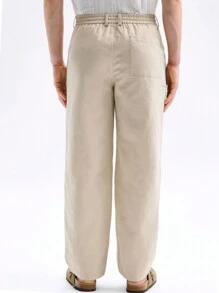 Manfinity NXTstreet Pantalon tissé décontracté pour hommes, mi-taille, coupe droite ajustée, jambe large, convient pour le printemps et l'été, port quotidien - Nude - Voir 2