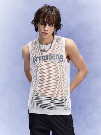 Goth Maglia maglia estiva casual a maglia vuota con motivo a lettere per uomo