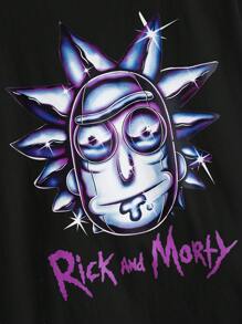 Rick and Morty X SHEIN Men's Casual Cartoon Character And Letter Print Oversized T-Shirt With Drop Shoulder Design, Summer