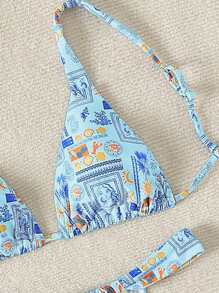 SHEIN Swim Women's Summer Beach Sexy Fruit Printed Bikini Set With Separated Top And Bottom - Blue - View 3